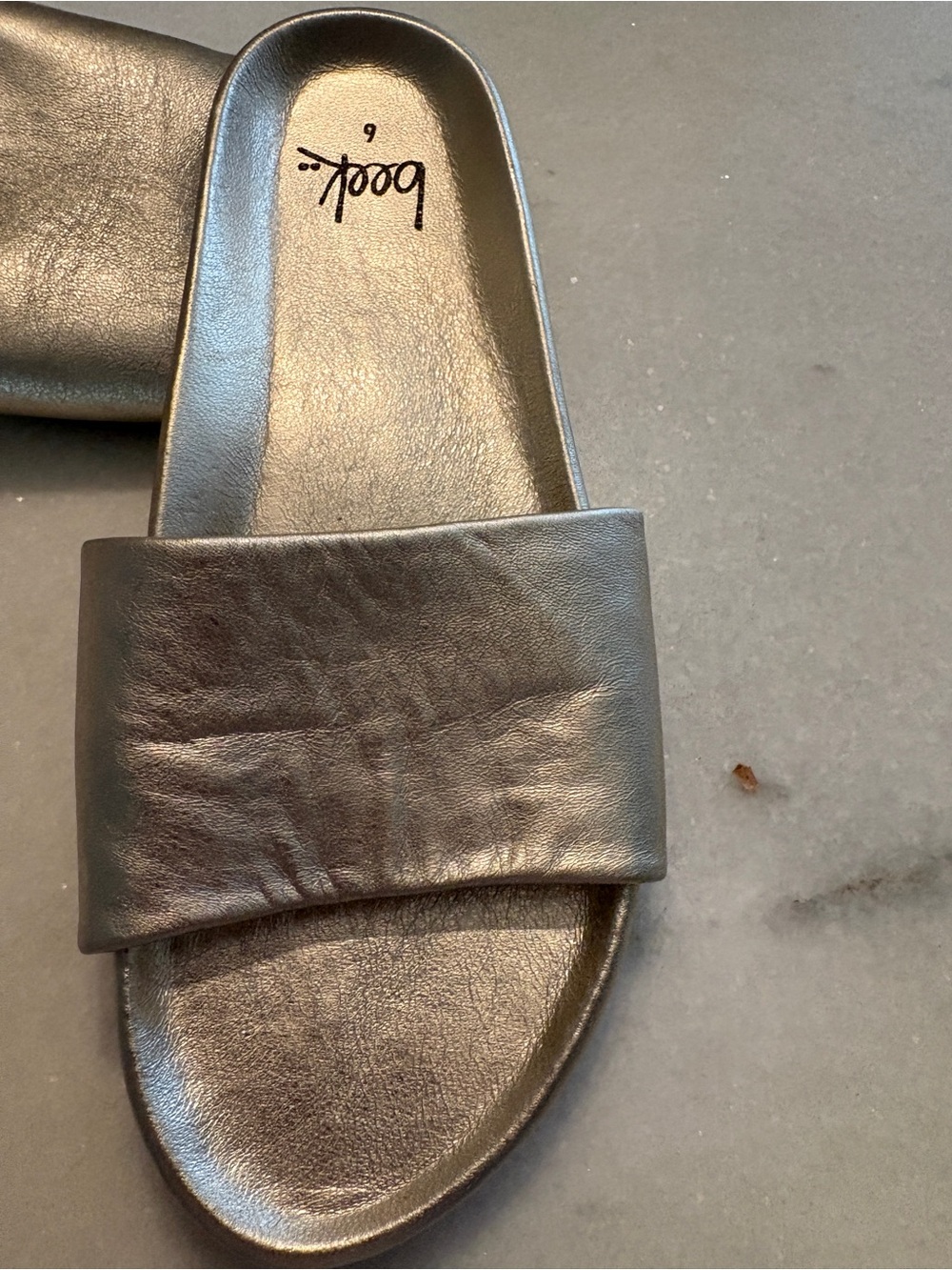 Beek brand metallic Wide-Band Slide Sandals
